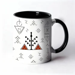 Mug 11oz - Tatouages Berbères - Bicolore Blanc Noir - Olivier Terracotta - by La Crafty House