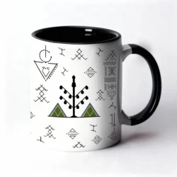 Mug 11oz - Tatouages Berbères - Bicolore Blanc Noir - Olivier Vert - by La Crafty House