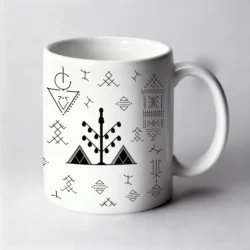 Mug 11oz - Tatouages Berbères - Blanc - Olivier Noir - by La Crafty House