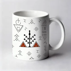 Mug 11oz - Tatouages Berbères - Blanc - Olivier Terracotta - by La Crafty House