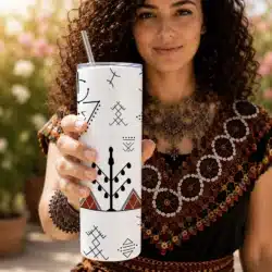 Tumbler 20oz – Tatouages Berbères - Olivier terracotta - by La Crafty House