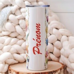 Tumbler 20oz Fleurs et Papillons personnalisé au prénom écrit à la verticale by La Crafty House