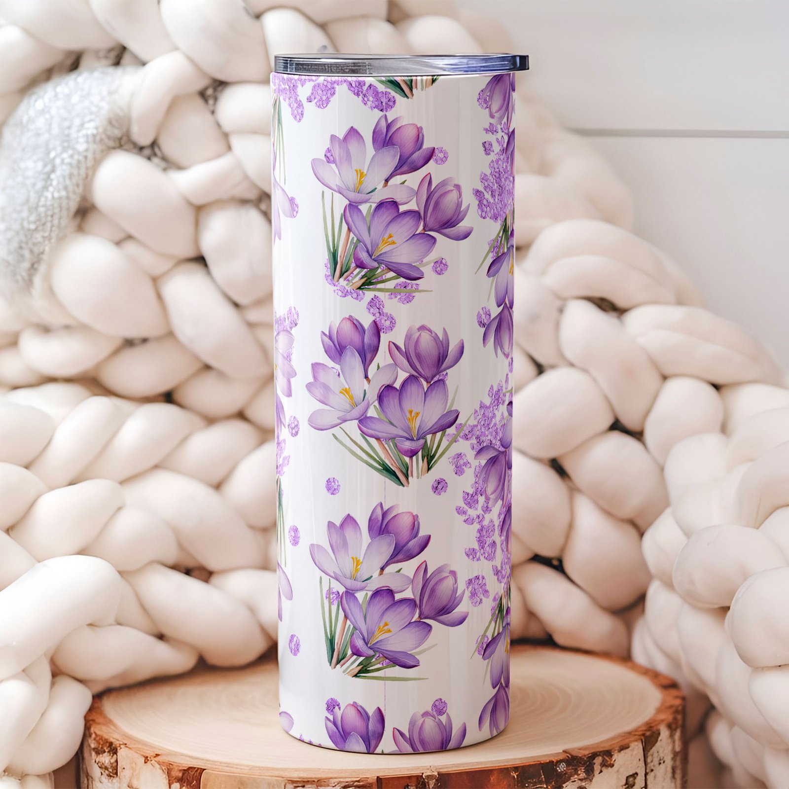 Tumbler 20oz fleurs violettes personnalisé by La Crafty House
