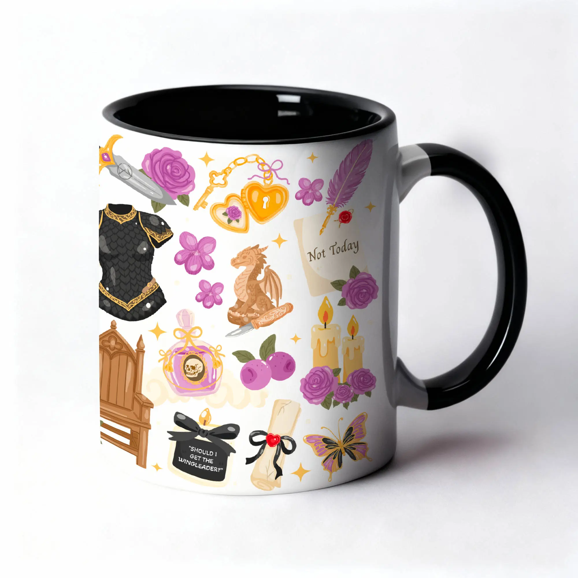 Mug 11oz Dragon Bloom Bicolor Blanc Noir by La Crafty House
