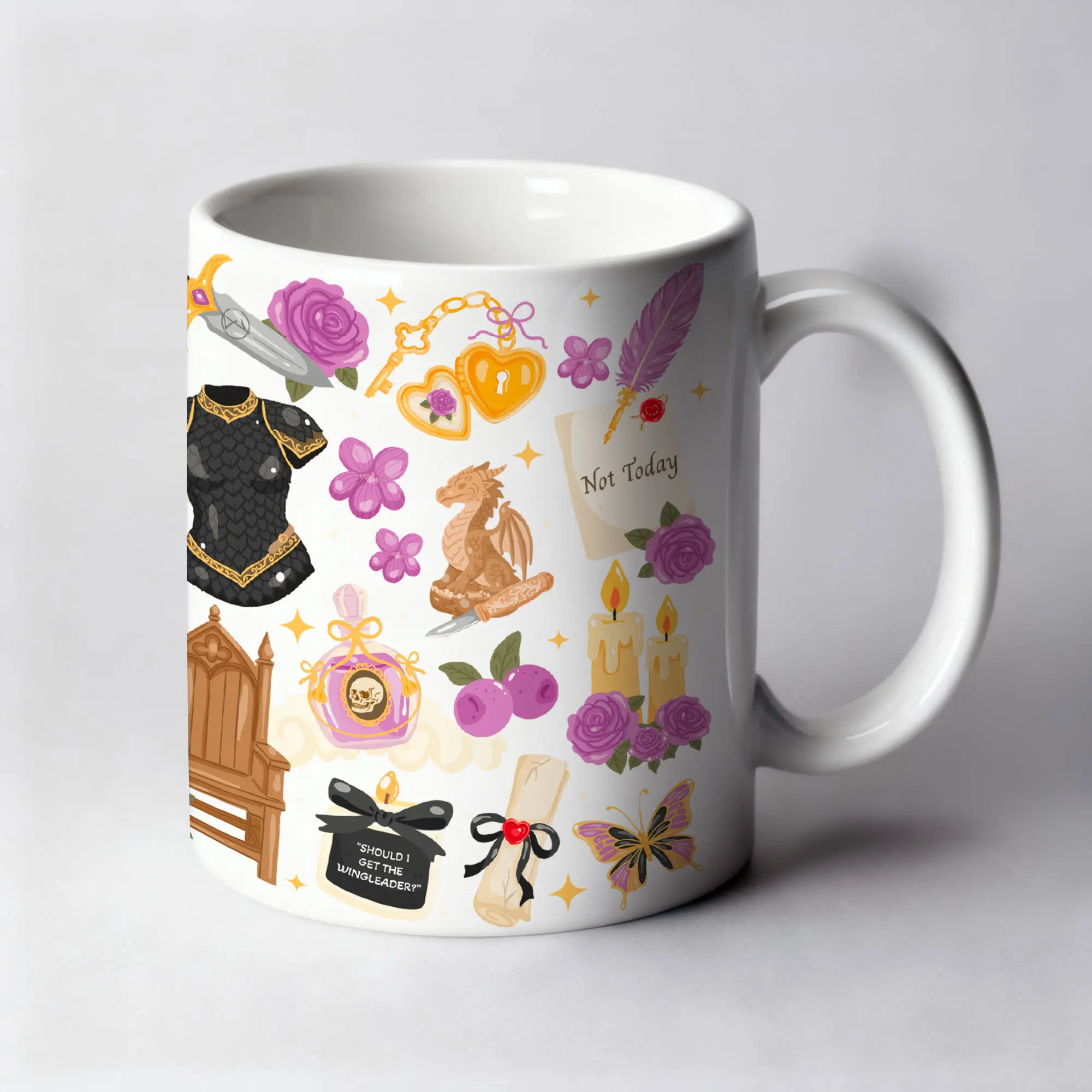 Mug 11oz Dragon Bloom Blanc by La Crafty House