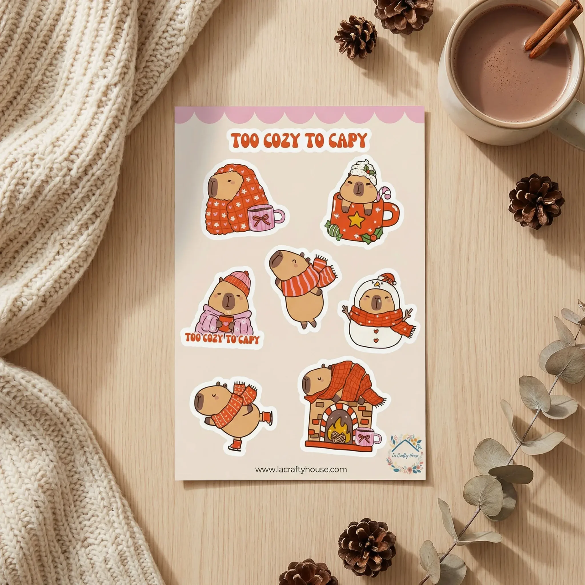 Planche de stickers cocooning Too Cozy To Capy by La Crafty House