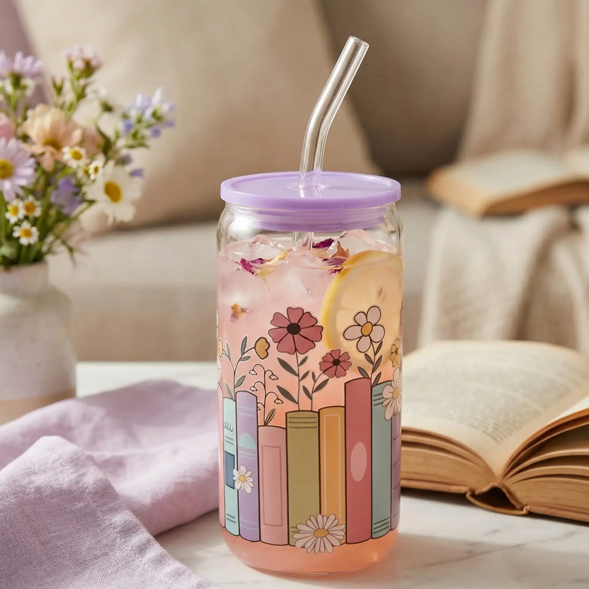 Gobelet canette transparent 16oz UVDTF – Amoureuses de lecture by La Crafty House
