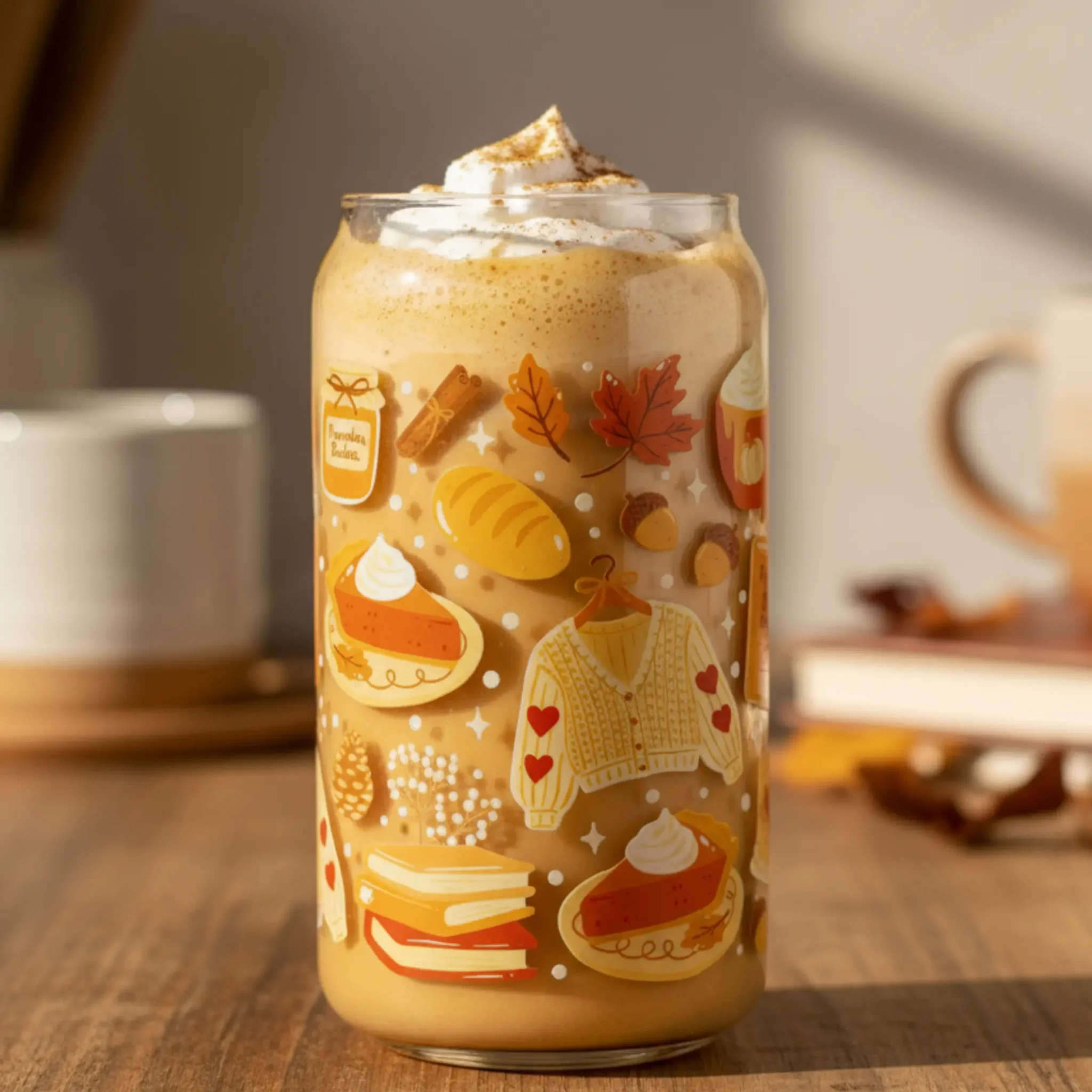 Gobelet canette transparent 16oz UVDTF - Automne cosy by La Crafty House