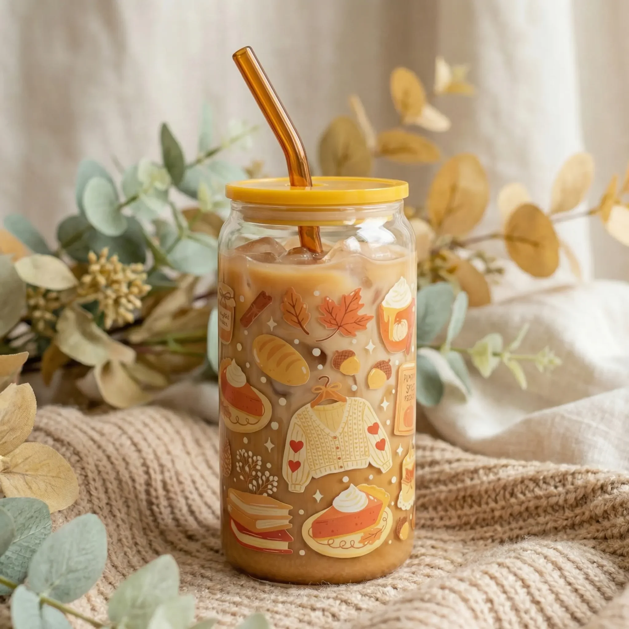 Gobelet canette transparent 16oz UVDTF - Automne cosy by La Crafty House