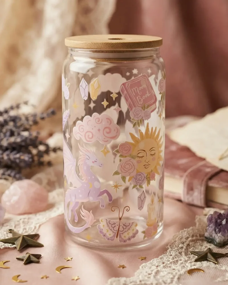 Gobelet canette transparent 16oz UVDTF - Celeste dreams - Dragon Bloom by La Crafty House