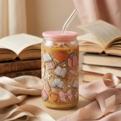 Gobelet canette transparent 16oz UVDTF - Charme des livres by La Crafty House