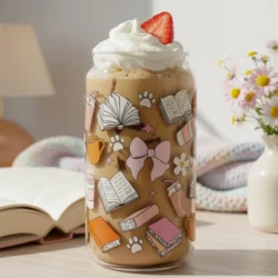 Gobelet canette transparent 16oz UVDTF - Charme des livres by La Crafty House