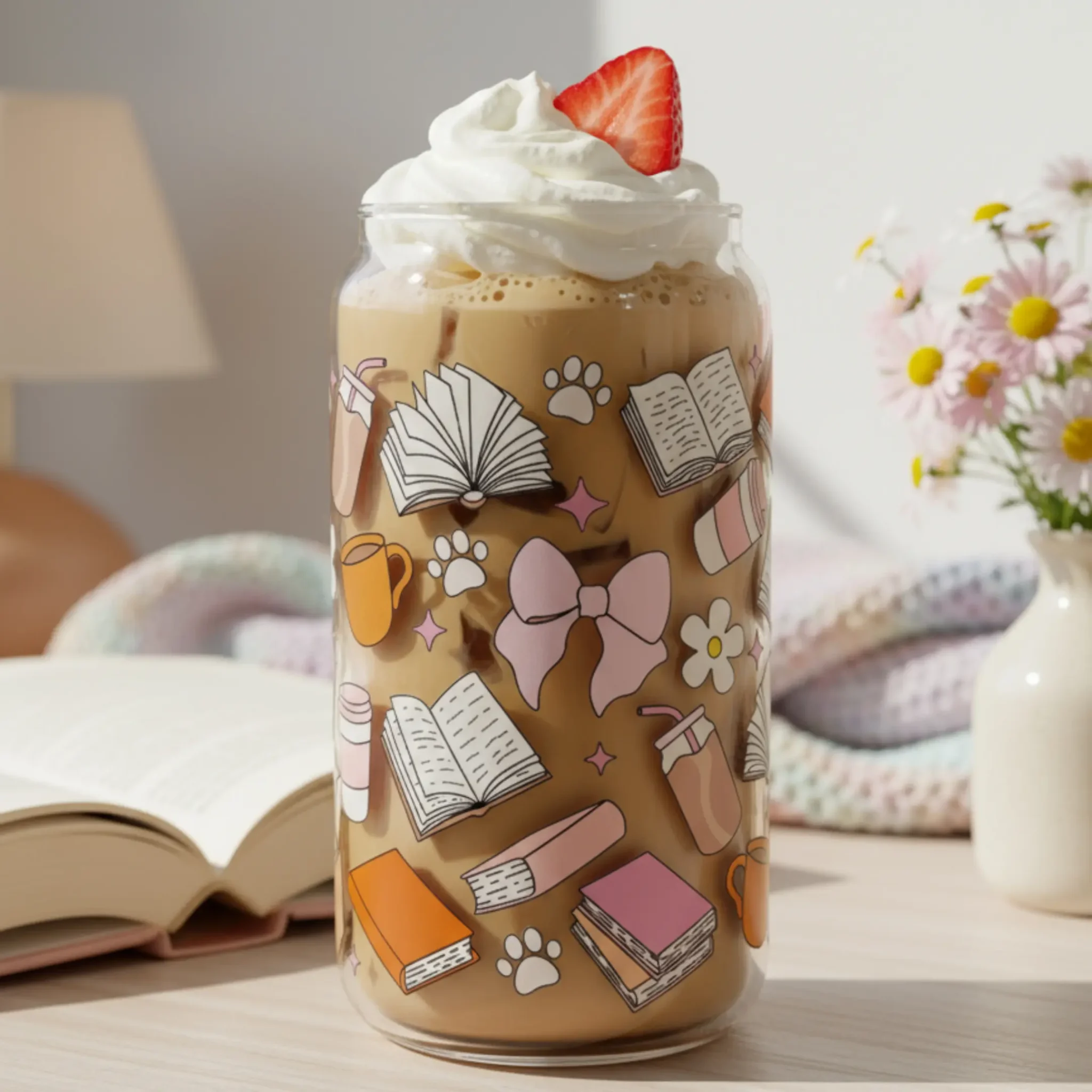 Gobelet canette transparent 16oz UVDTF - Charme des livres by La Crafty House