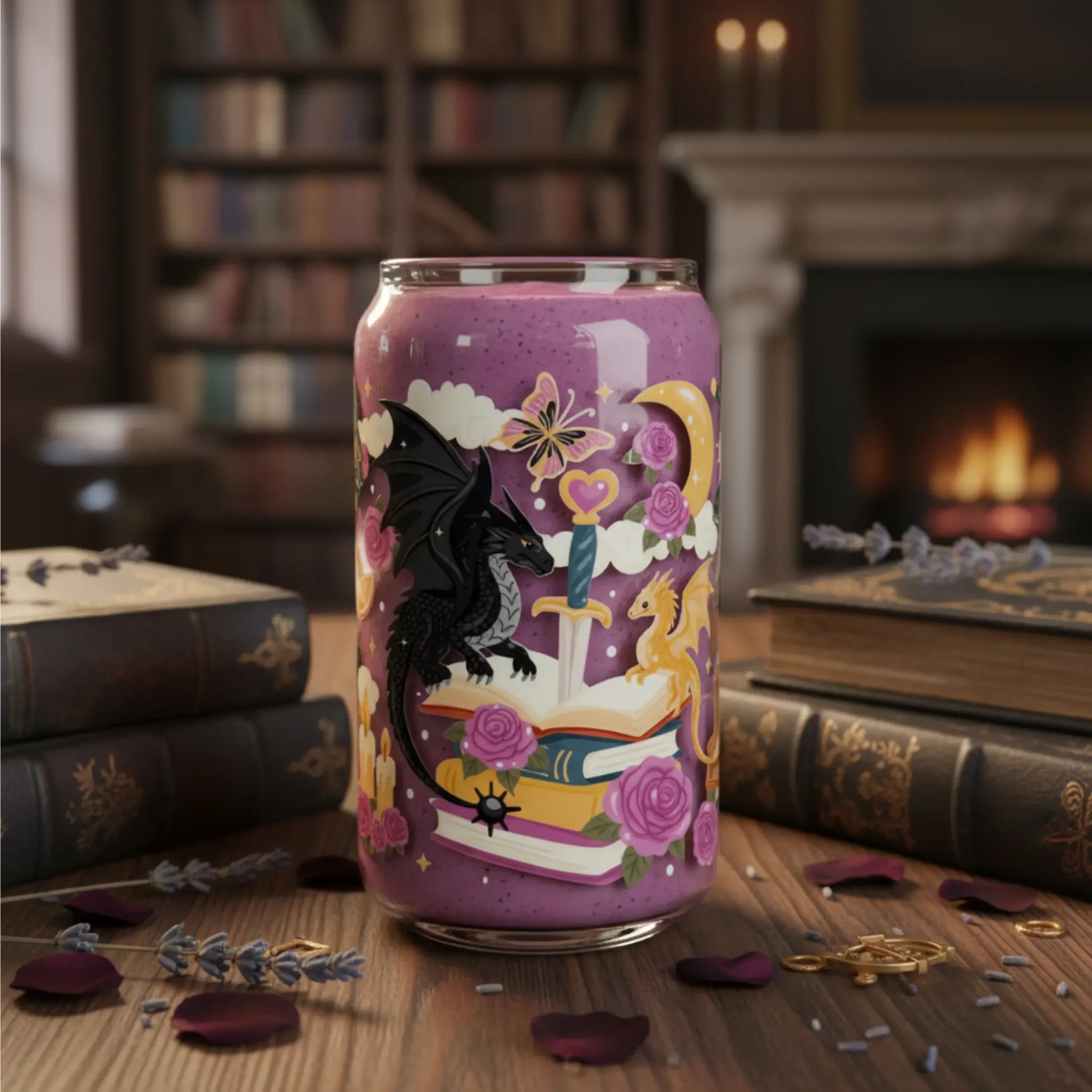 Gobelet canette transparent 16oz UVDTF - Dragon Bloom by La Crafty House