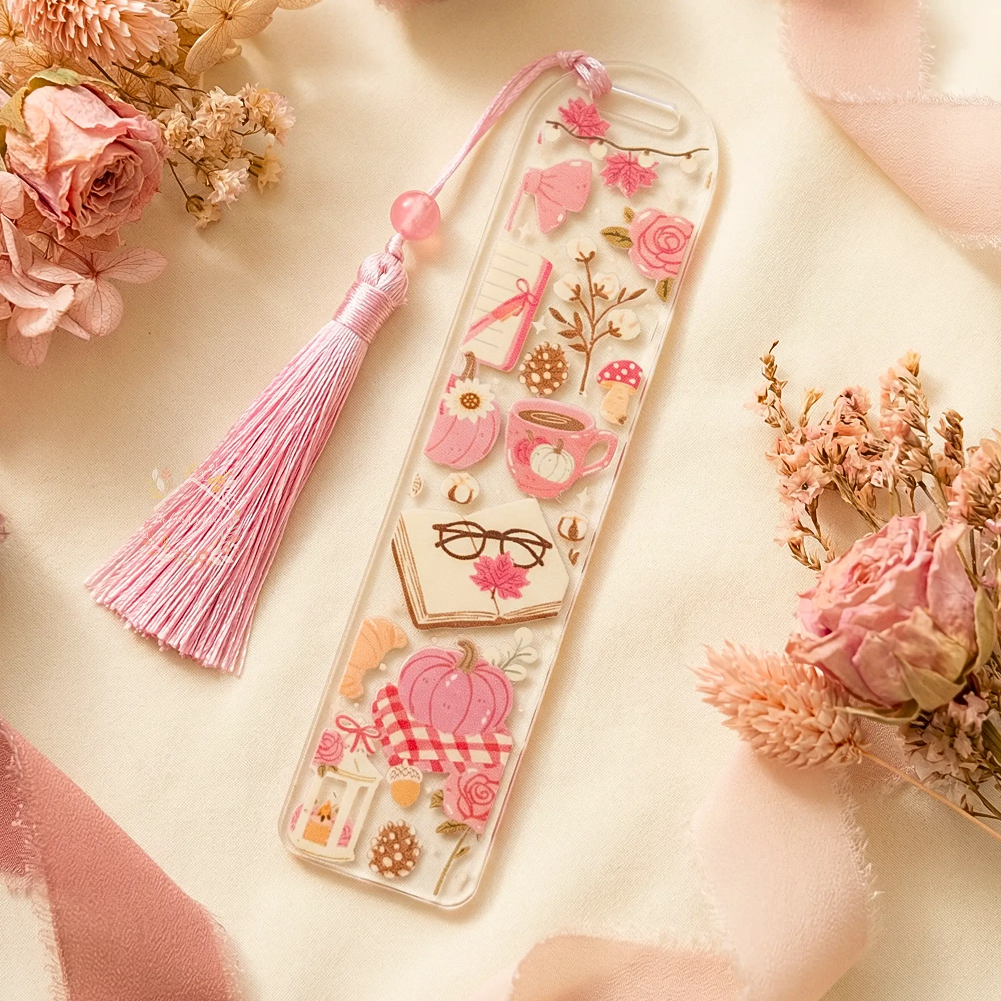 Marque-page acrylique Douceurs d’automne Rose by La Crafty House
