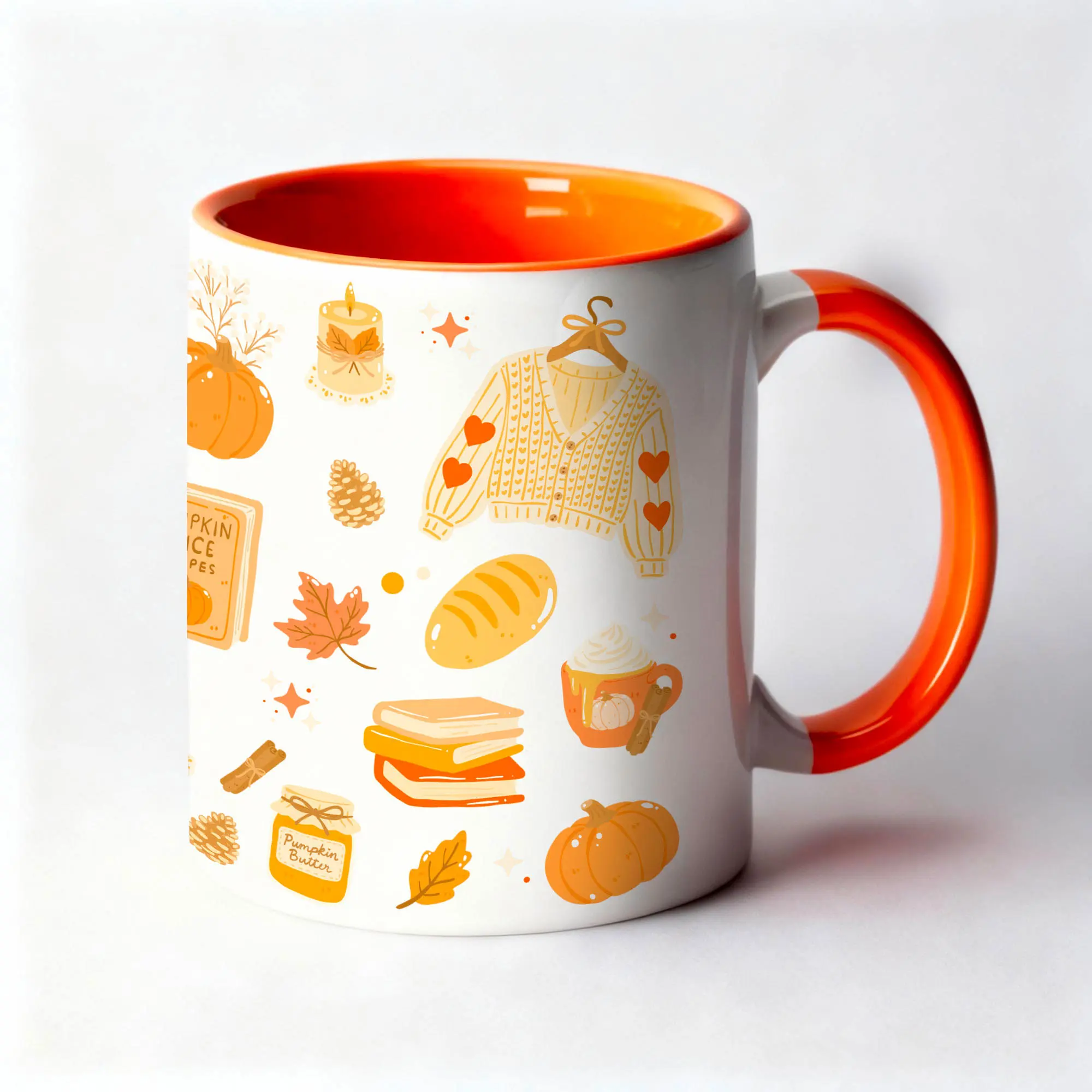 Mug 11oz Douceurs d’automne Cosy V1 Bicolor Blanc Orange by La Crafty House