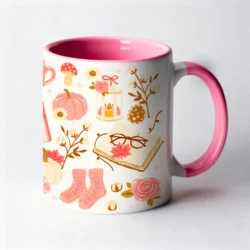 Mug 11oz Autumn Cocooning Bicolor Blanc Rose by La Crafty House