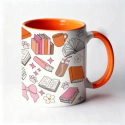 Mug 11 oz Bookish Vibes Bicolor Blanc Orange by La Crafty House