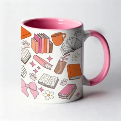 Mug 11 oz Bookish Vibes Bicolor Blanc Rose by La Crafty House
