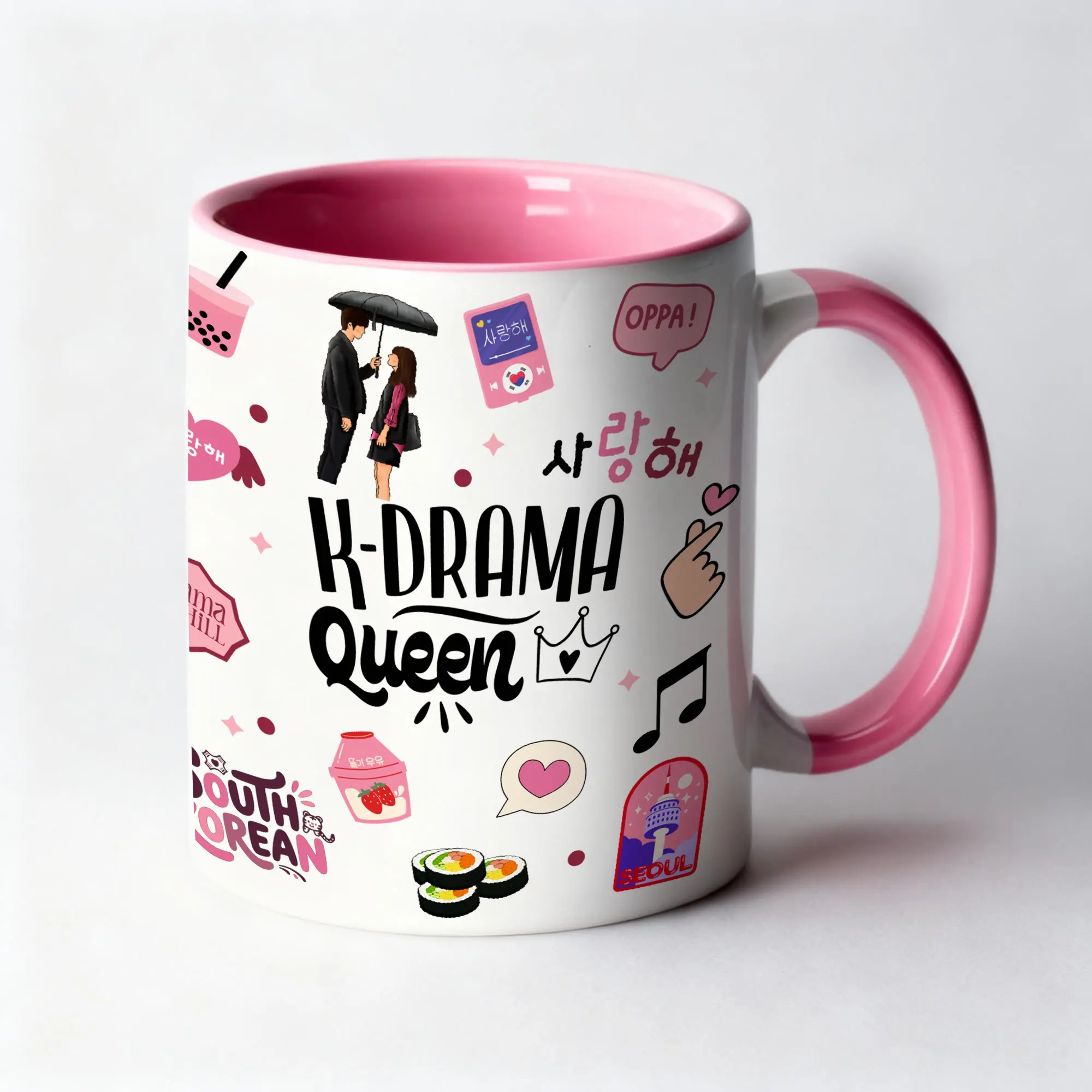 Mug 11oz K-Drama Queen bicolor Blanc Rose by La Crafty House