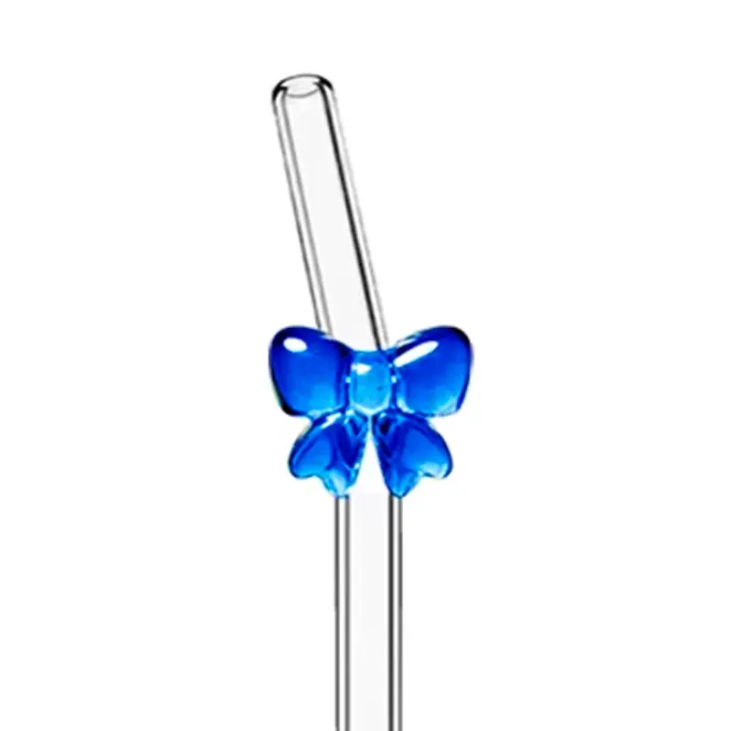 Paille en verre coudée à nœud bleu by La Crafty House