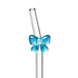 Paille en verre coudée à nœud bleu ciel by La Crafty House