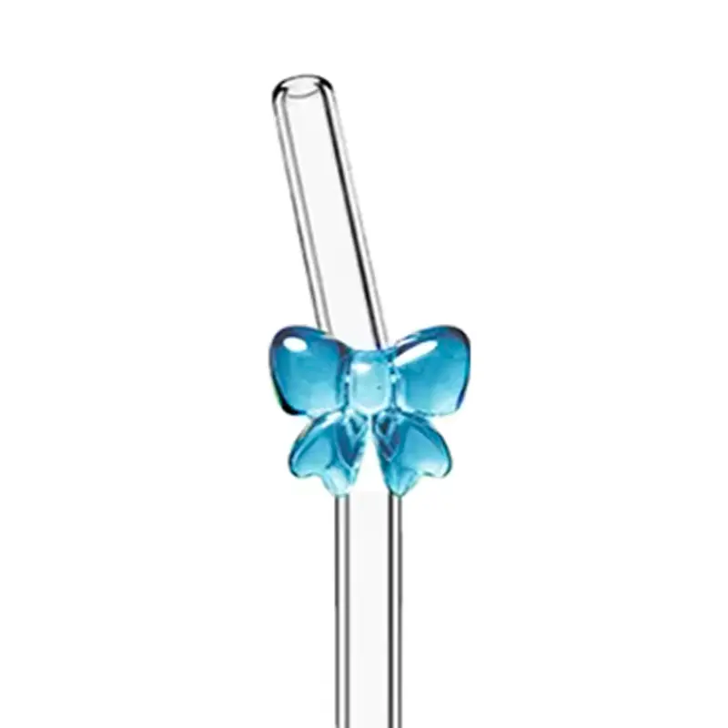 Paille en verre coudée à nœud bleu ciel by La Crafty House
