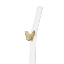 Paille en verre coudée à papillon jaune by La Crafty House
