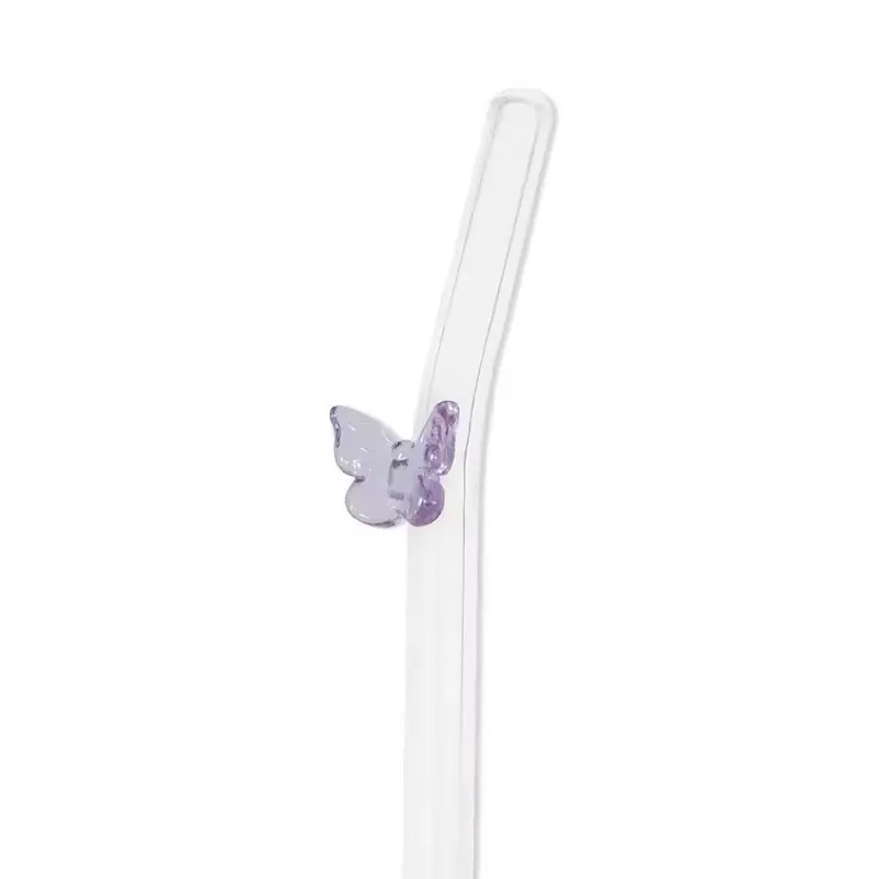 Paille en verre coudée à papillon violet by La Crafty House
