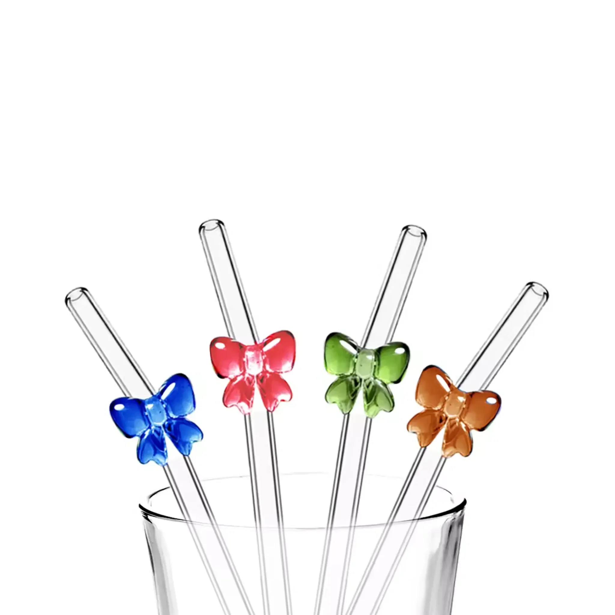 Pailles en verre à nœud présentées dans un verre, cinq coloris by La Crafty House