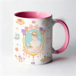 Mug 11oz L'amour entre les Pages version bicolore blanche et rose, intérieur et anse rose vif by La Crafty House