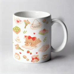 Mug 11oz Mon doux moment version blanche, oursons lecteurs, livres et cœurs rouges by La Crafty House
