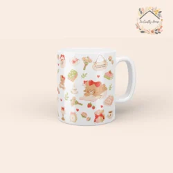 Mug 11oz Mon doux moment blanc, ourson à lunettes, pancarte et fraises by La Crafty House