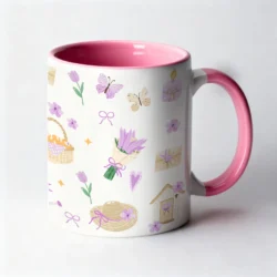 Mug 11oz - Sweet Lavender - Bicolore Blanc Rose - by La Crafty House