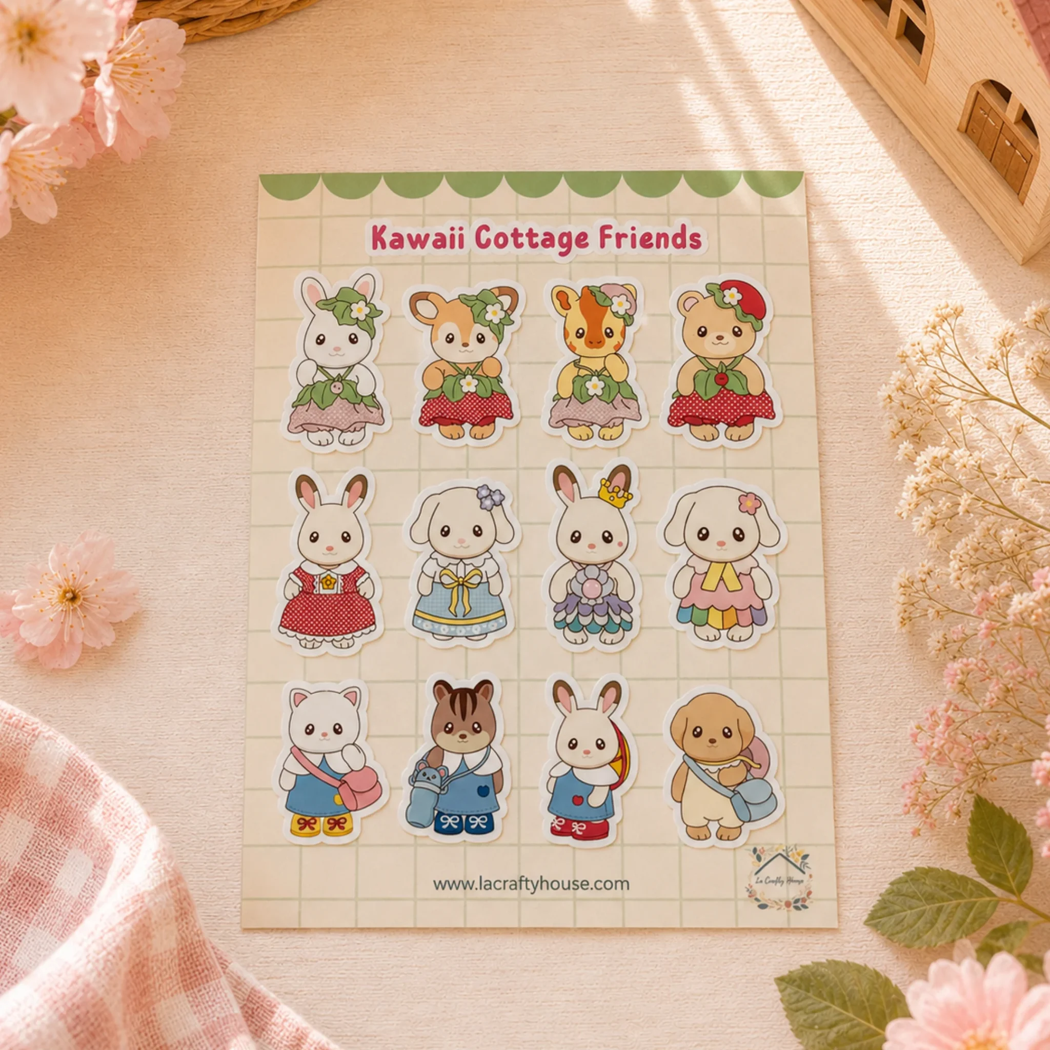 Planche de stickers - Kawaii Cottage Friends by La Crafty House